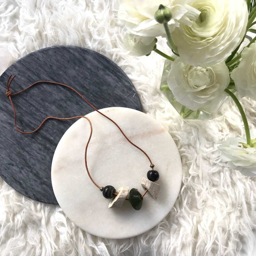 Unique deer antler + jade necklace